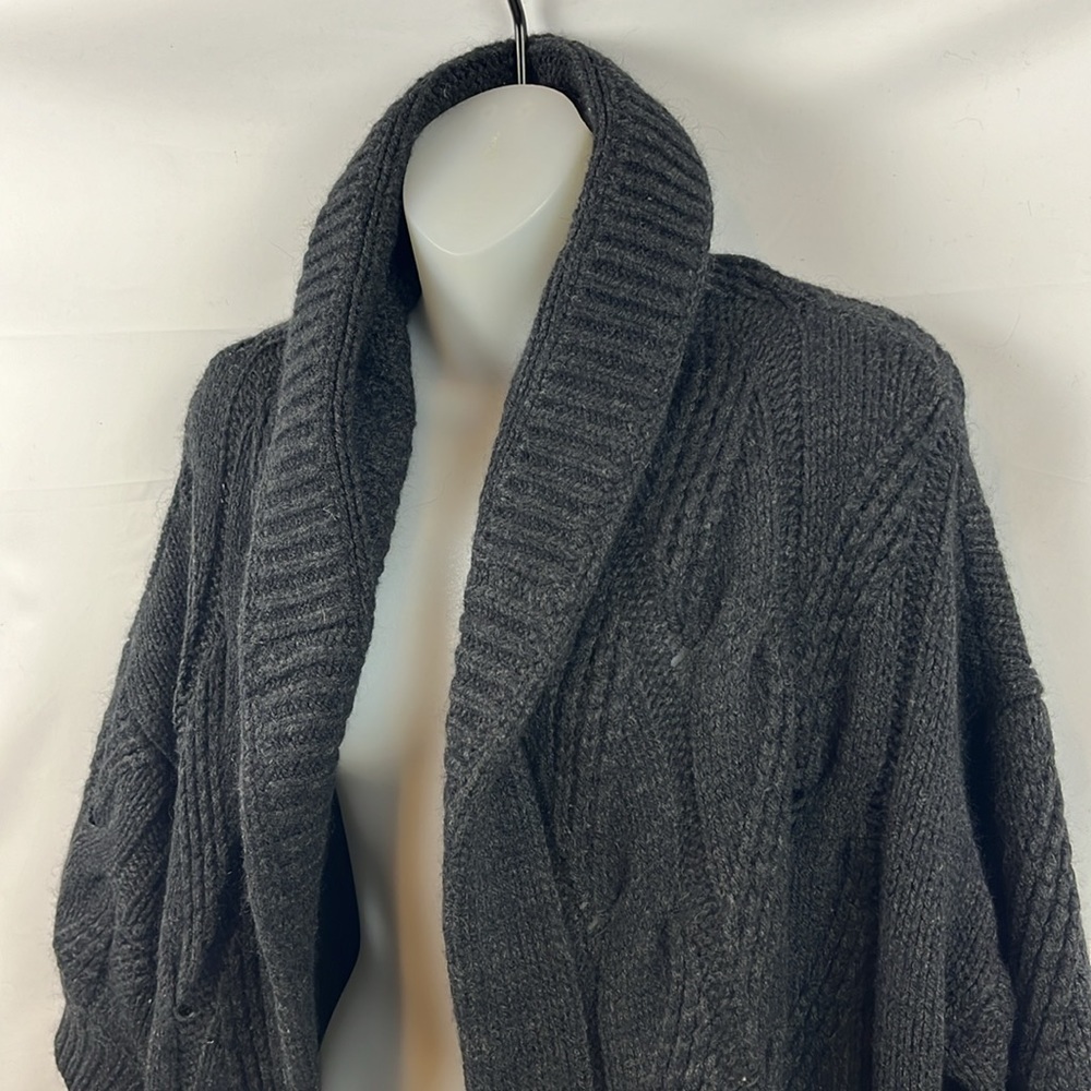 Vince Alpaca Wool Blend Dark Gray Open Long Cardigan Sweater with Hoodie Size L - Picture 5 of 11